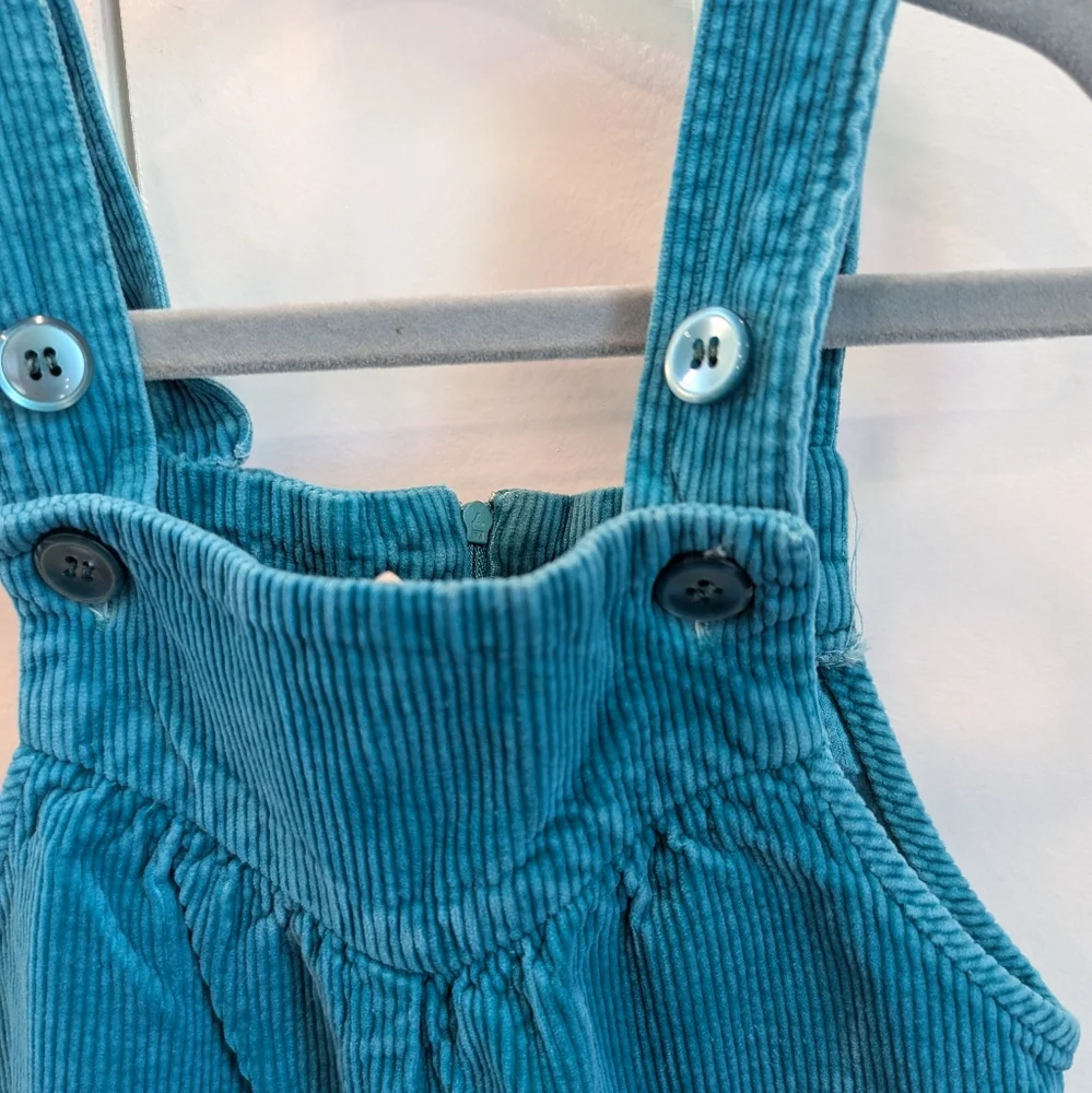 VINTAGE girls teal blue corduroy bib overalls cords size 4t